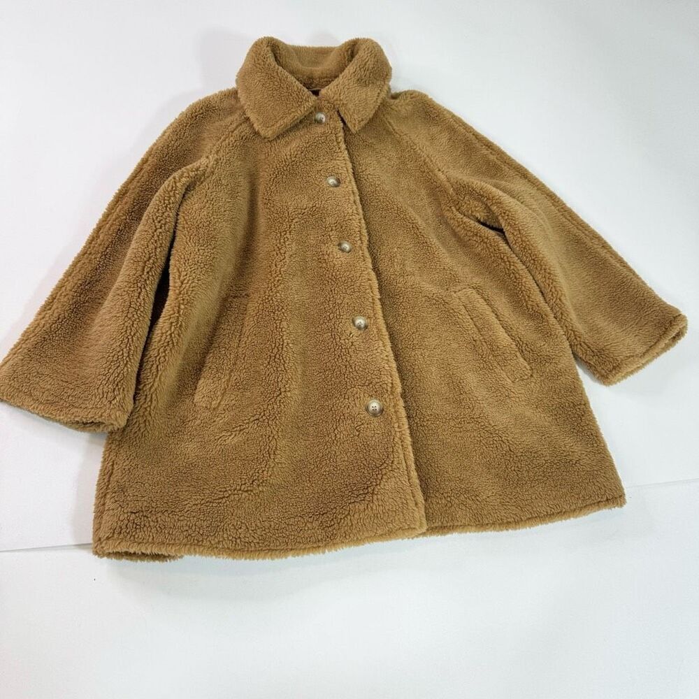 Gap Coat Womens XL Brown Solid Long-Sleeve Button Sherpa Pointed Collar Grandma